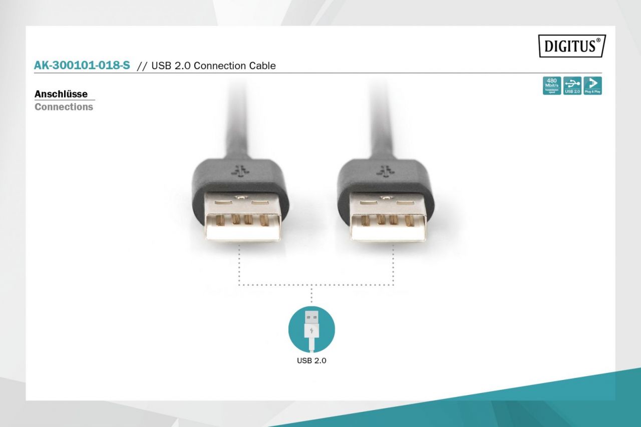 Assmann USB 2.0 connection cable, type A 1,8m Black