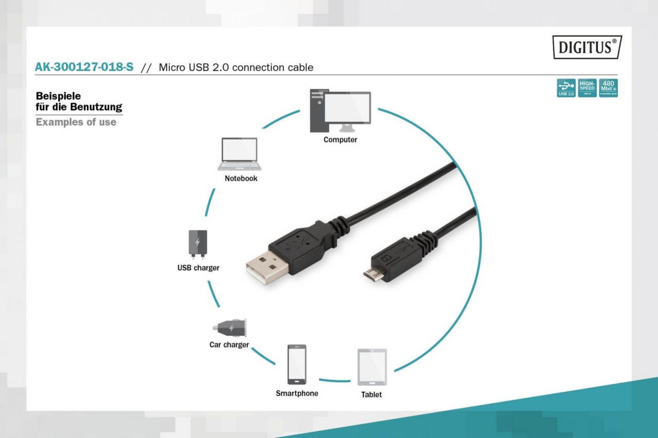 Assmann USB connection cable, type A - microUSB 1,8m Black