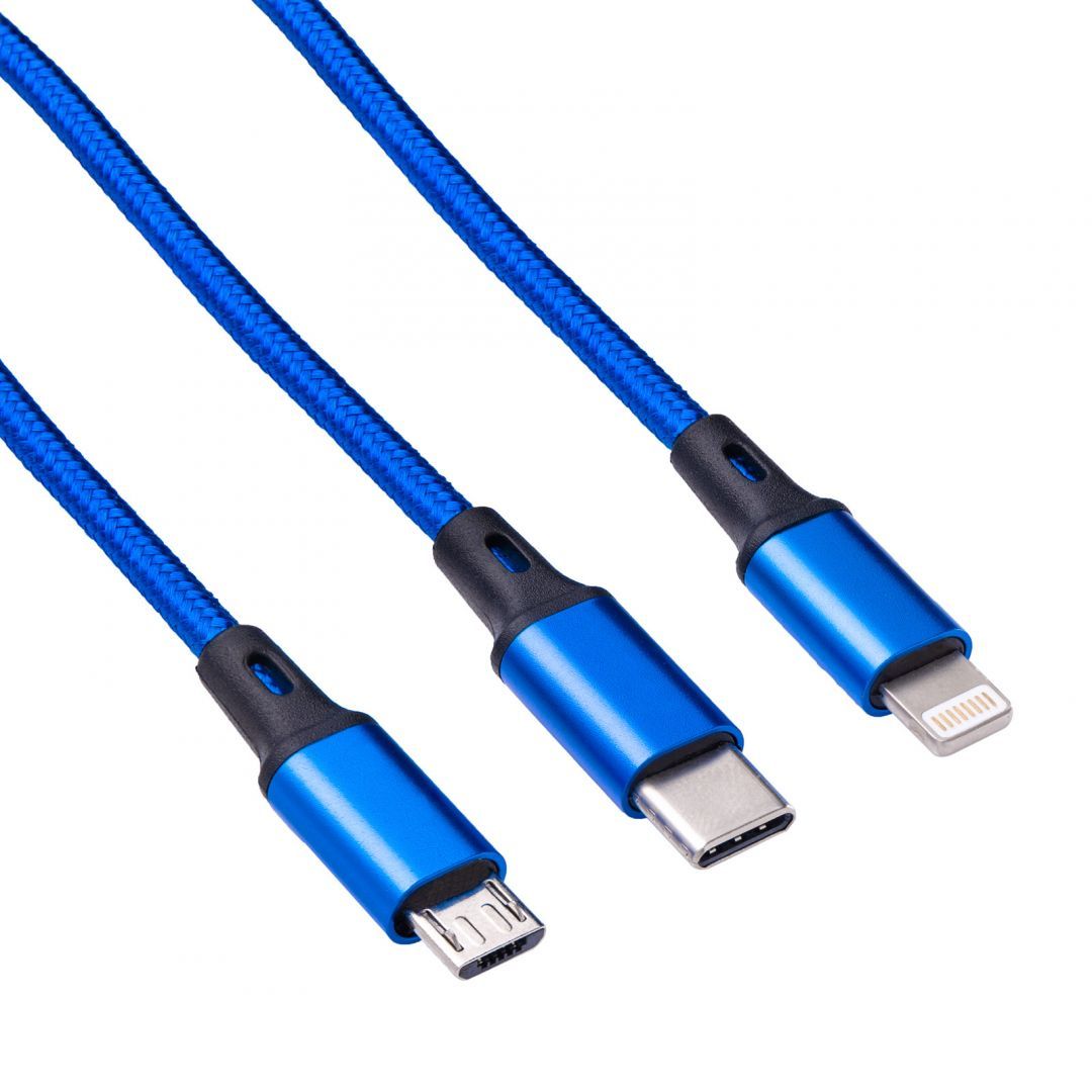 Akyga AK-USB-27 USB 3.0 A / USB Micro B / USB type C / Lightning cable 1,2m Blue