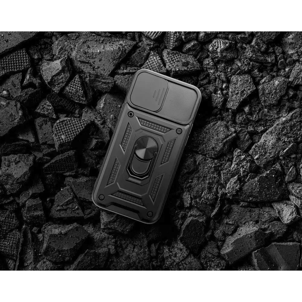 Haffner Haffner HF259180 ütésálló hátlap gyűrűvel és kameravédővel Samsung Galaxy A25 5G Slide Armor Black