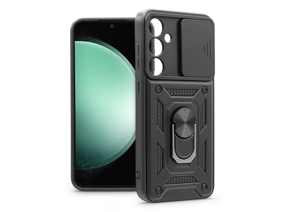 Haffner HF259678 ütésálló hátlap gyűrűvel és kameravédővel Samsung Galaxy S23 FE Slide Armor Black