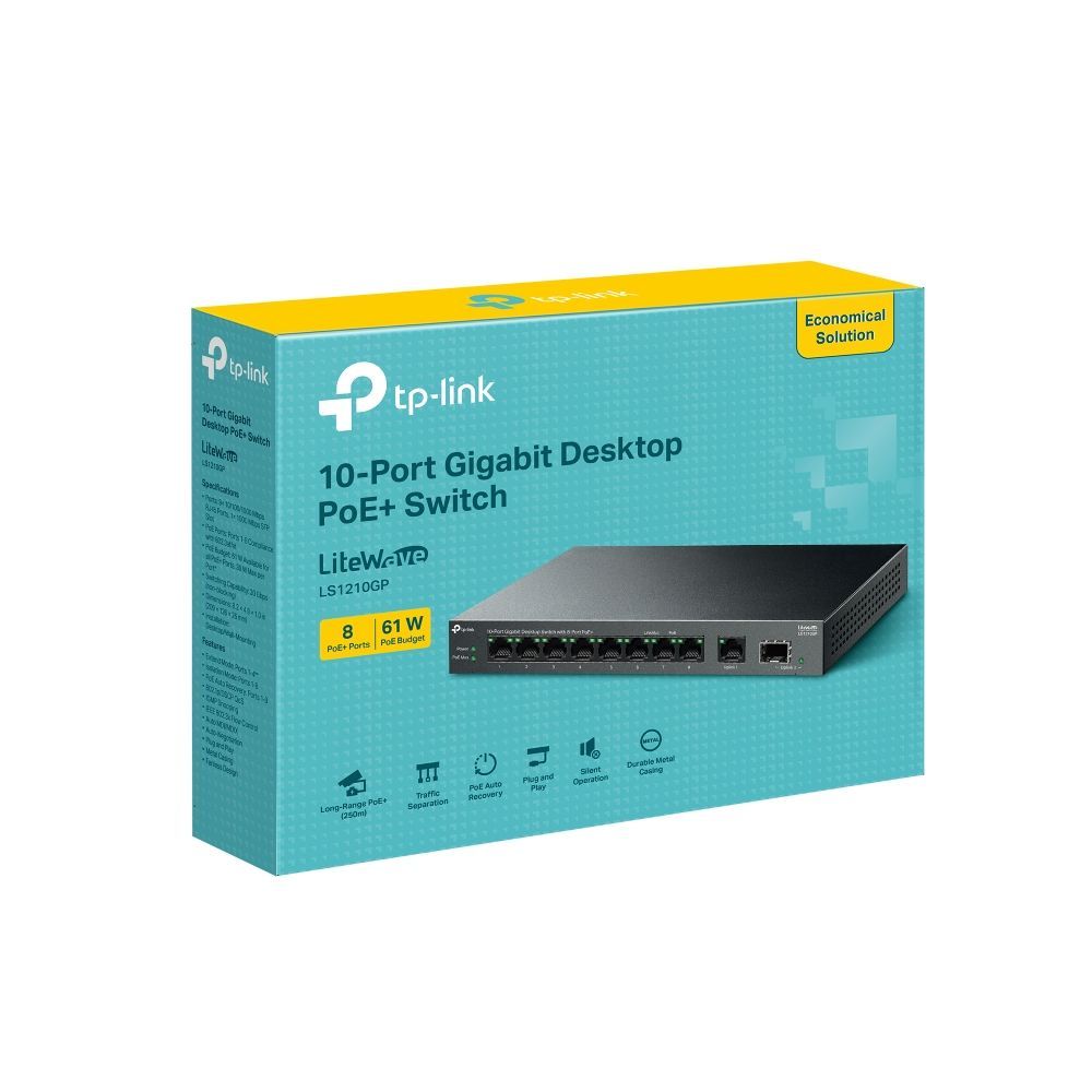 TP-Link LS1210GP 10-Port Gigabit Desktop Switch with 8-Port PoE+