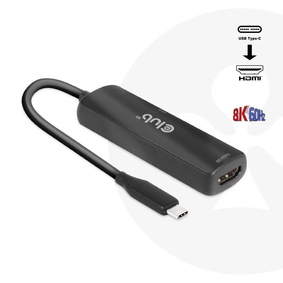 Club3D USB Gen2 Type-C to HDMI 8K60Hz or 4K120Hz HDR10+ with DSC1.2 with Power Delivery 3.0 Active Adapter M/F
