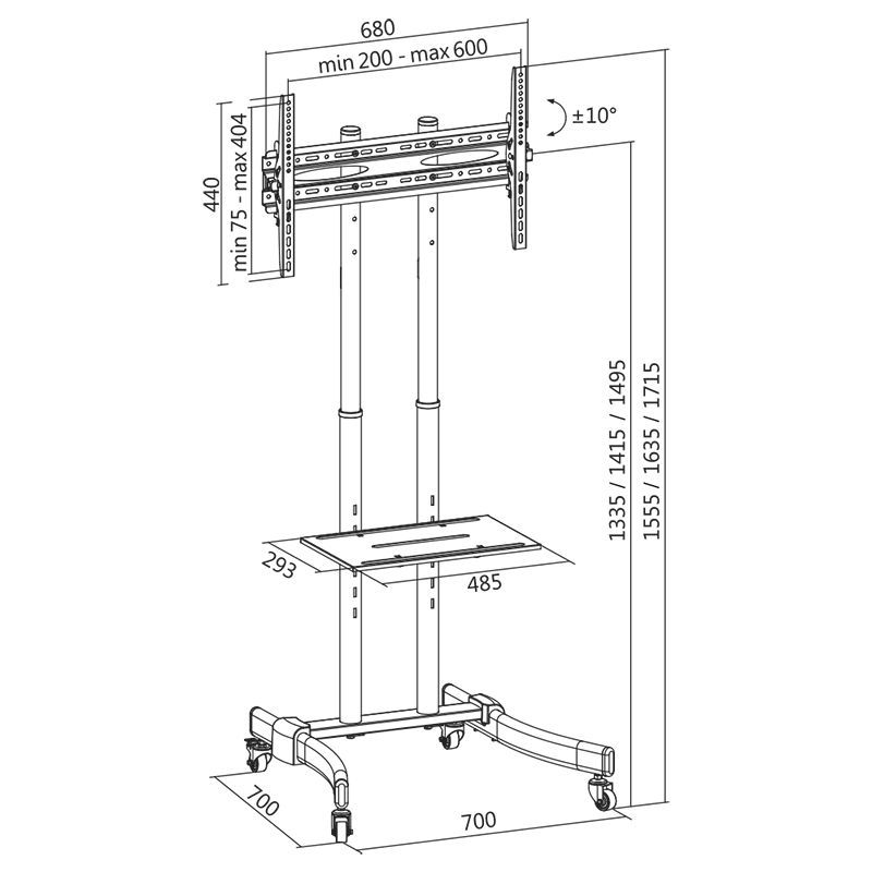 Logilink BP0026 37"–70" TV/Monitor Cart Height Adjustable Black