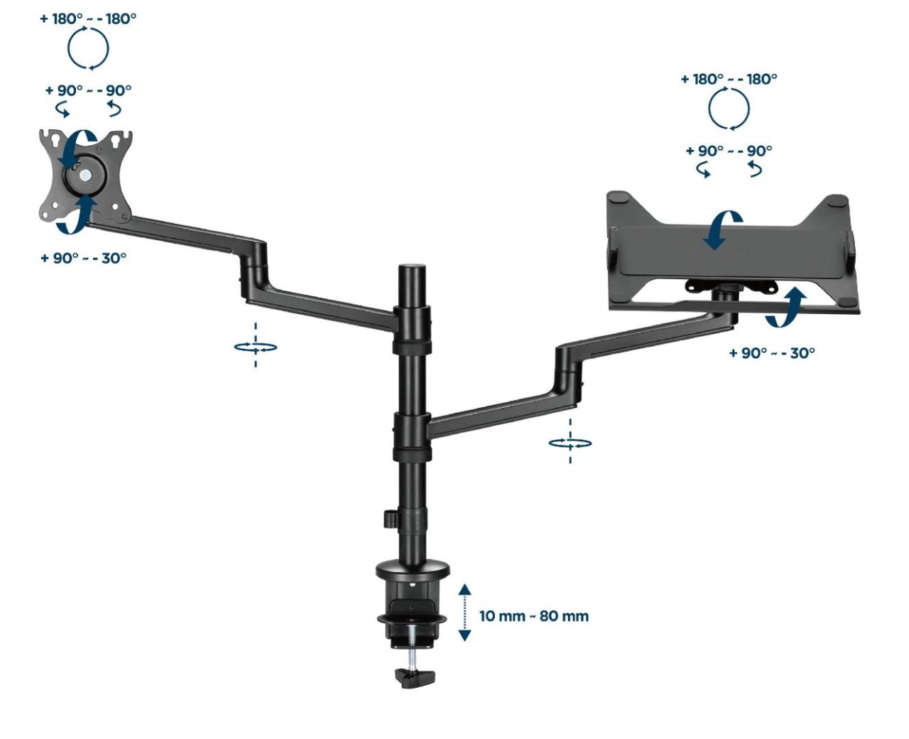Gembird MA-DA-04 Desk mounted adjustable monitor arm with notebook tray 17"-32" Black