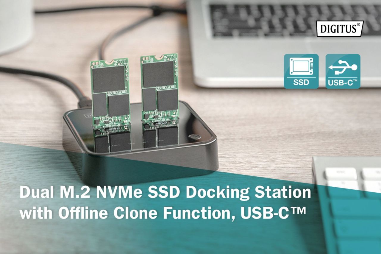 Digitus Dual M.2 NVMe SSD Docking Station with Offline Clone Function USB-C Black