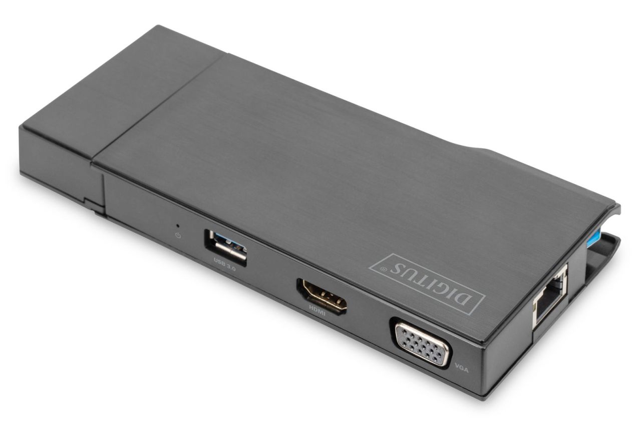 Digitus DA-70894 Universal Docking Station USB3.0 7-Port Travel 2x Video 2x USB3.0 RJ45 2x Card Reader Black
