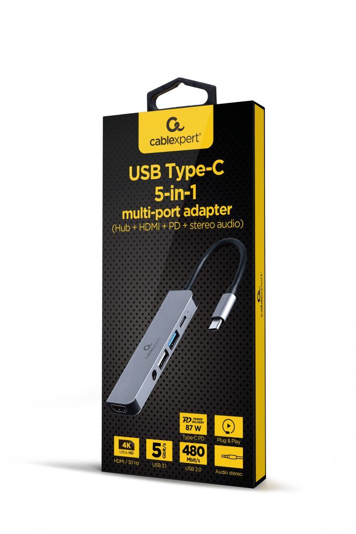 Gembird A-CM-COMBO5-02 USB Type-C 5-in-1 Multi-Port Adapter Space Grey
