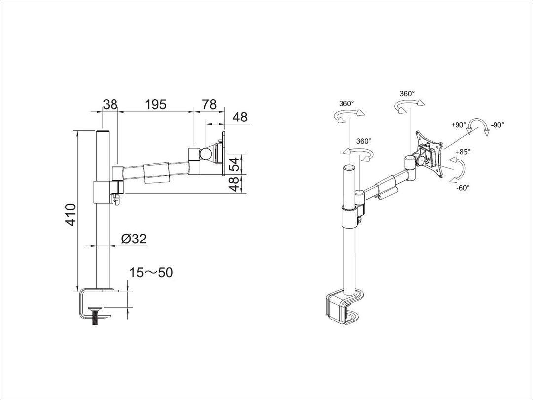 Multibrackets M VESA Deskmount Officeline Single 15"-30" Black