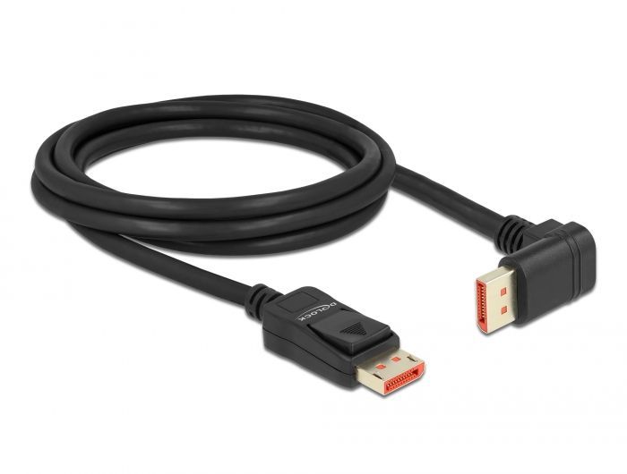 DeLock DisplayPort cable male straight to male 90° downwards angled 8K 60 Hz 2m Black