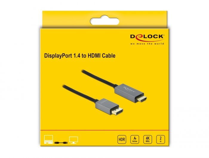 DeLock Active DisplayPort 1.4 to HDMI Cable 4K 60 Hz (HDR) 2m