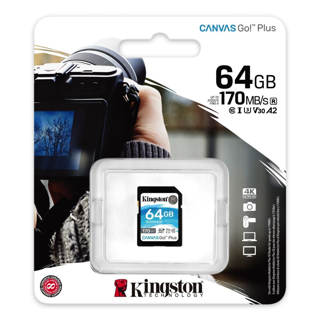 Kingston 64GB SDXC Canvas Go! Plus Class 10 170R C10 UHS-I U3 V30