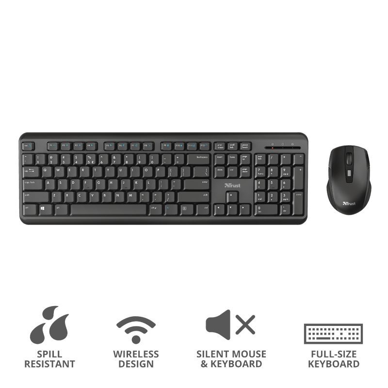 Trust Ody Wireless Silent Keyboard and Mouse Set Black HU