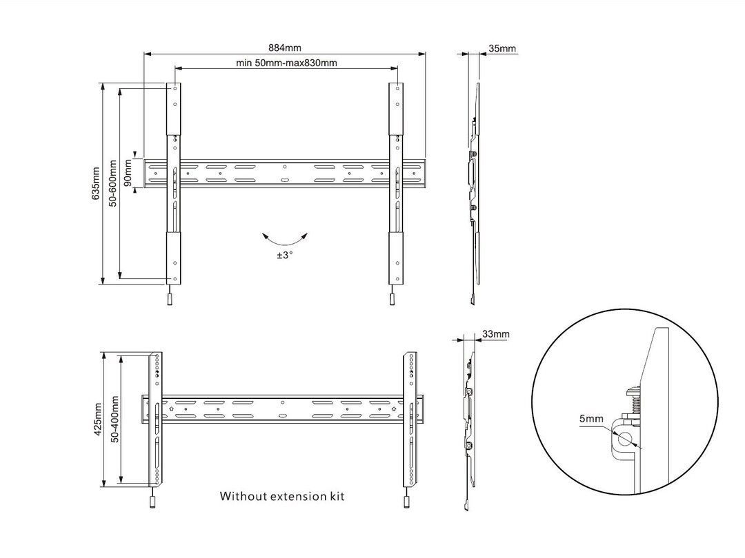 Multibrackets M Universal Wallmount Fixed X Large 42"-90" Black