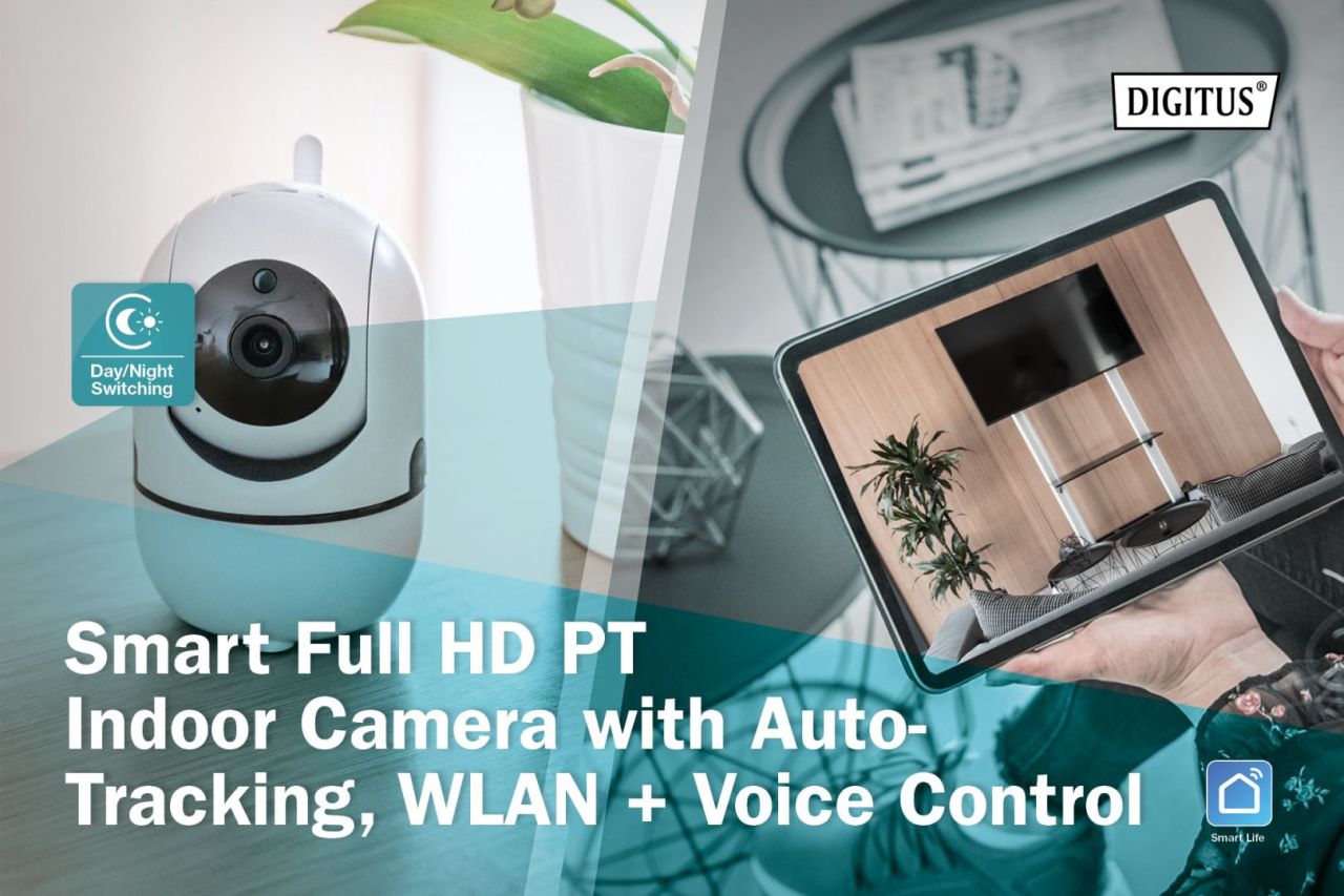 Digitus Smart Full HD PT Indoor Camera with Auto-Tracking WLAN + Voice Control