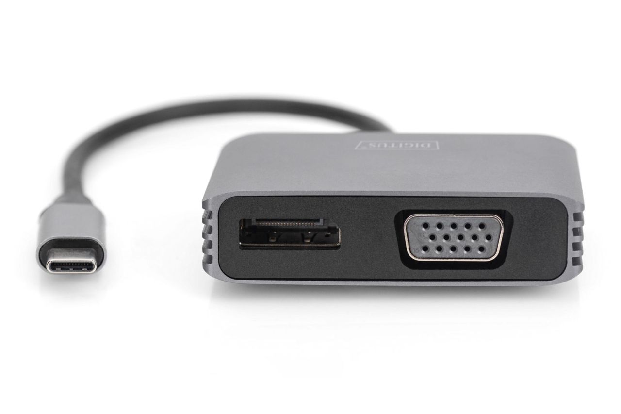 Digitus USB Type-C 4K 2-in-1 DisplayPort + VGA Graphics Adapter Silver