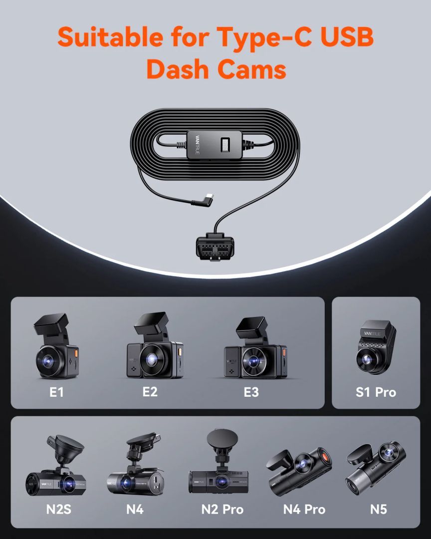VANTRUE Dash Cam kiegészítő - OBD kábel (parkolási módhoz,24/7 (N4,N4 Pro,N5,N2 Pro(2023), N2S,S1 Pro,E1,E1 Lite,E2 stb)