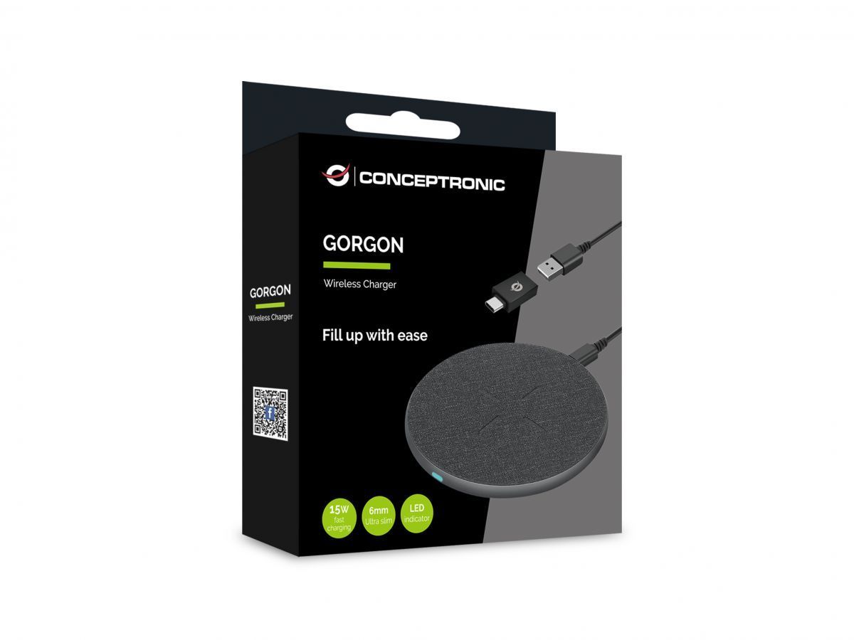 Conceptronic GORGON03G 15W Wireless Charger with USB Adapter