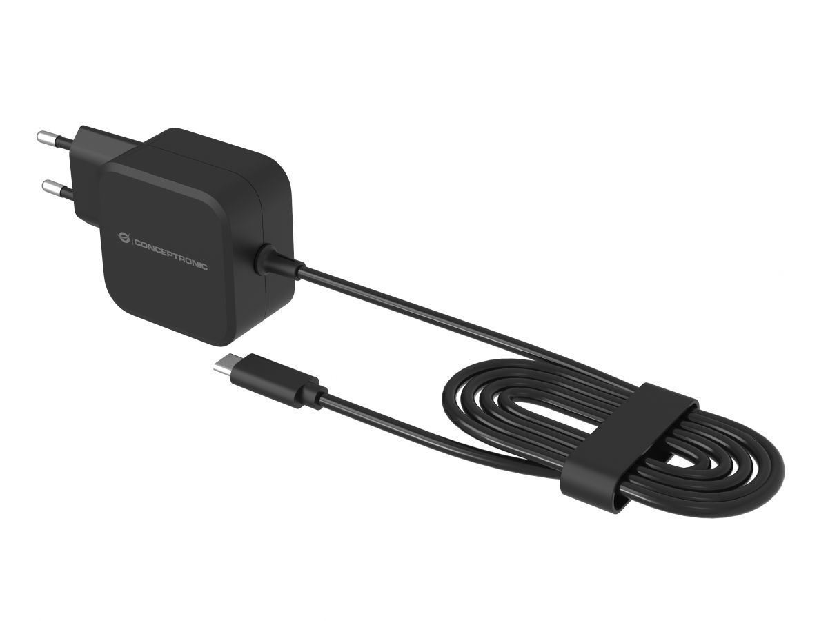 Conceptronic OZUL04BE 67W GaN USB PD Charger Built-in USB-C Cable Black