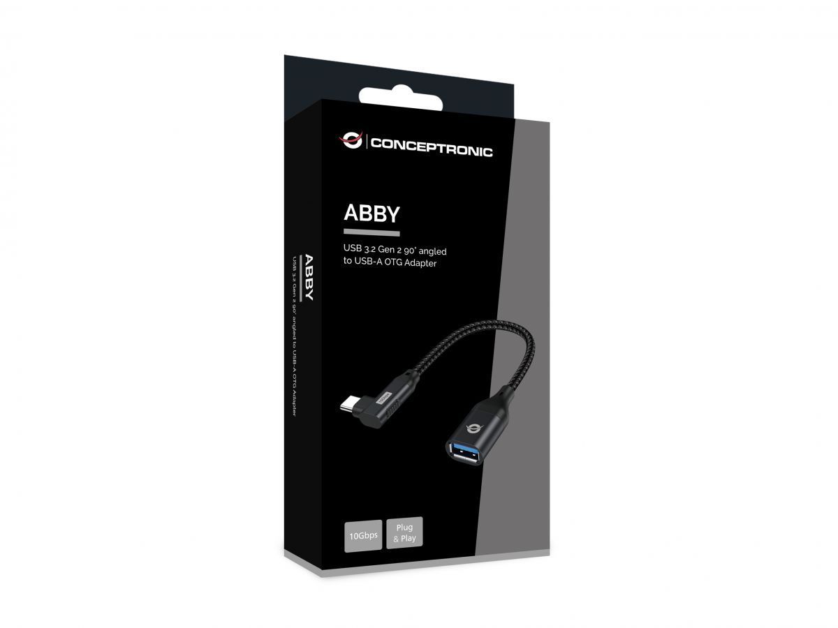 Conceptronic ABBY19B USB-C 90° angled to USB-A OTG Adapter Black