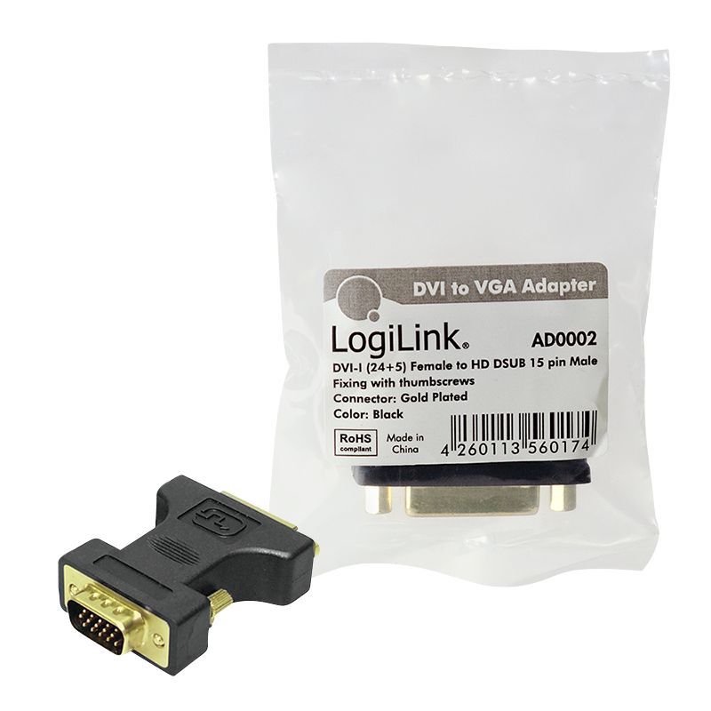 Logilink DVI adapter DVI-I/F to HD15/M 1080p Black