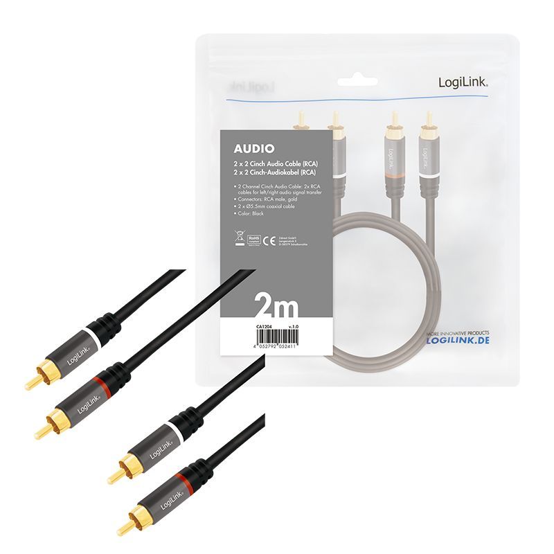 Logilink Audio cable 2x RCA/M to 2x RCA/M 2m Black