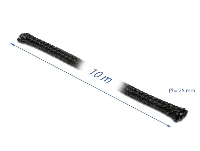 DeLock Braided Sleeving stretchable 10mx25mm Black