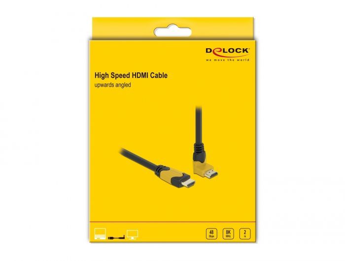 DeLock High Speed HDMI cable male straight to male 90° upwards angled 48 Gbps 8K 60Hz 2m Black