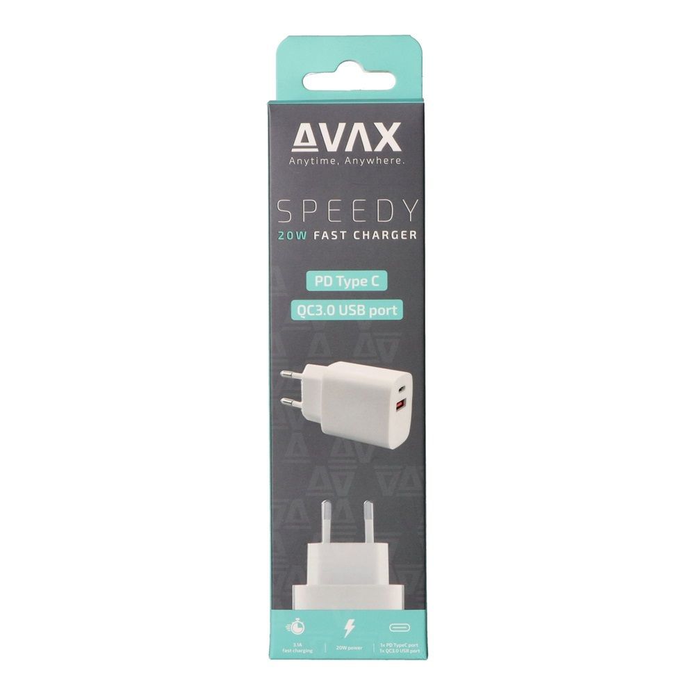 Avax CH320 SPEEDY Hálózati fali töltő USB + Type C 20W White