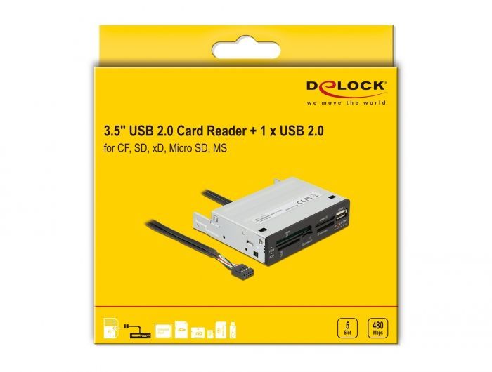DeLock 3,5 USB 2.0 5 Slot + 1 x USB 2.0 Typ-A Card Reader Black