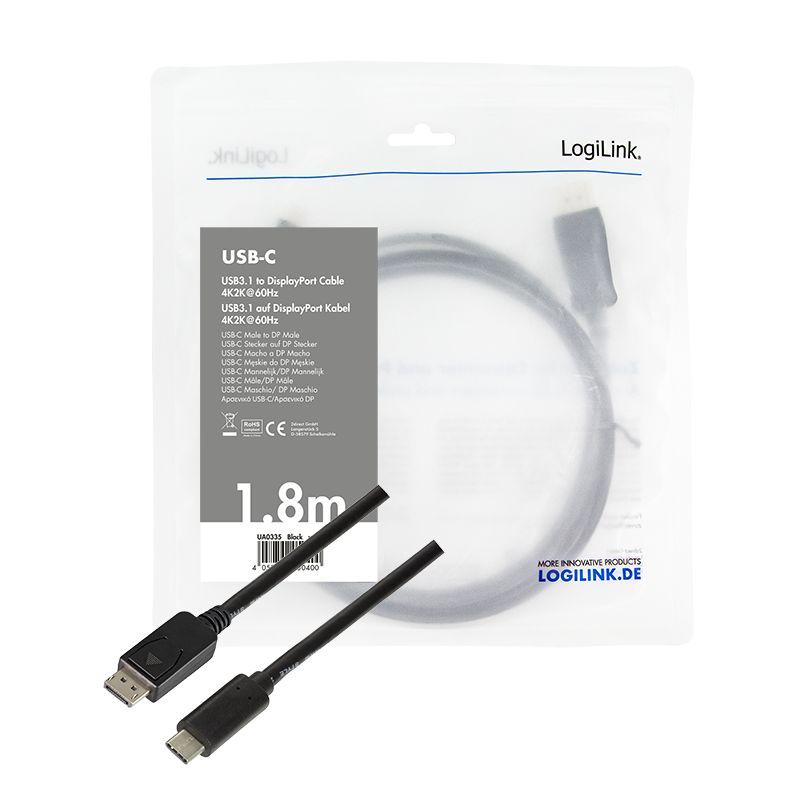 Logilink USB 3.2 Gen1 Type-C cable C/M to DP/M 4K/120Hz 1,8m Black