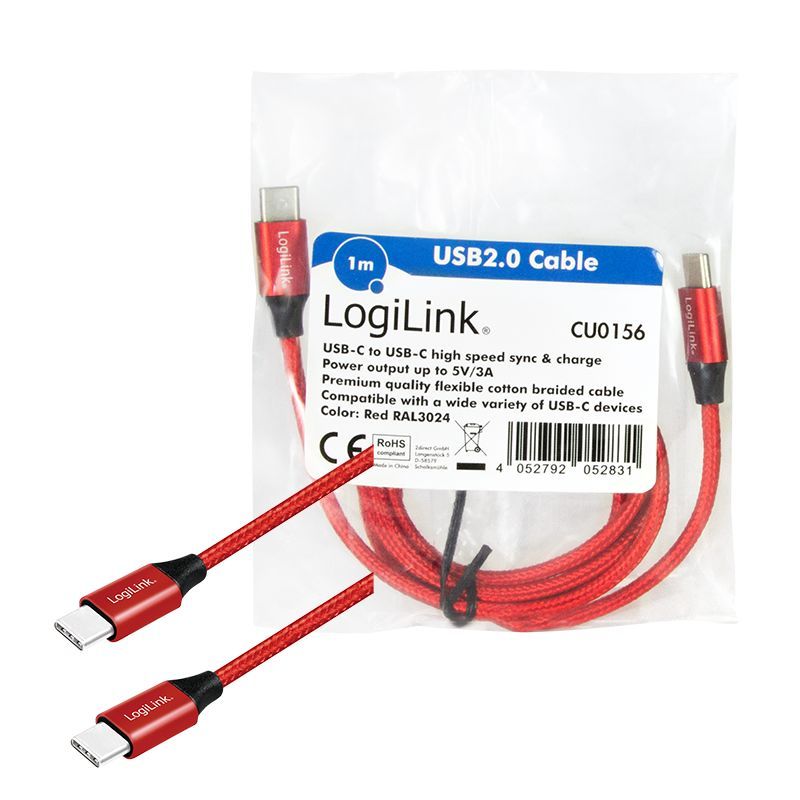 Logilink USB 2.0 Type-C cable C/M to USB-C/M 1m Red