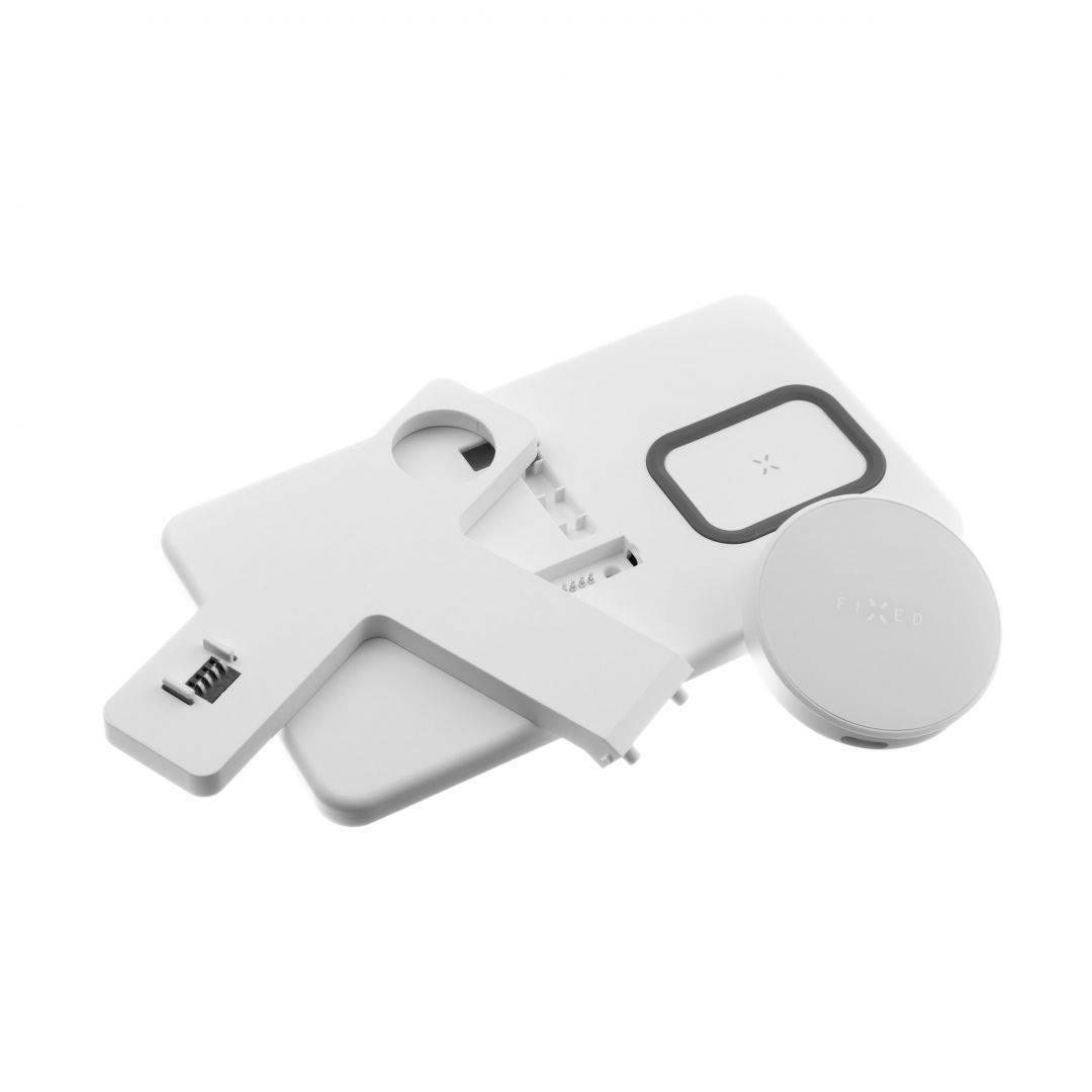 FIXED MagPowerstation vezetéknélküli töltő MagSafe támogatással, Apple iPhone/Watch/Airpods, fehér