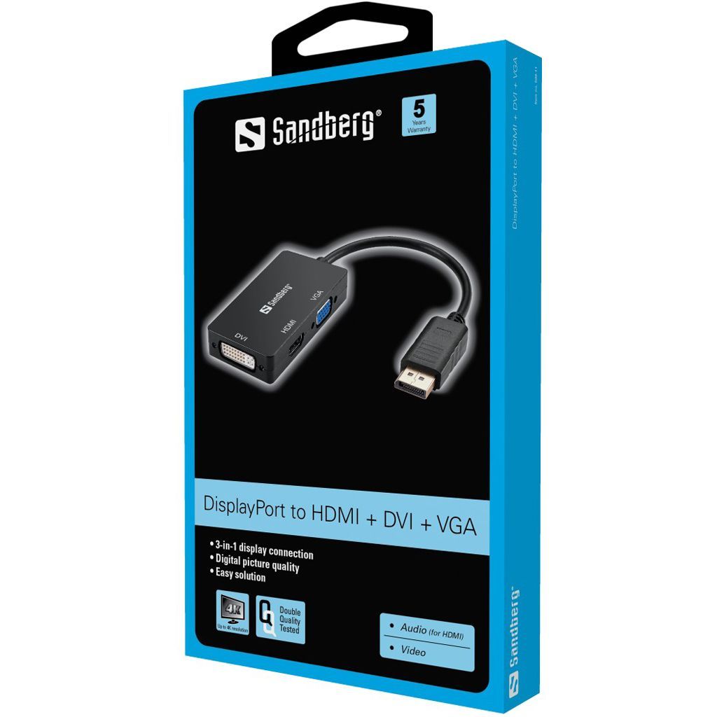 Sandberg Adapter DP>HDMI+DVI+VGA Black
