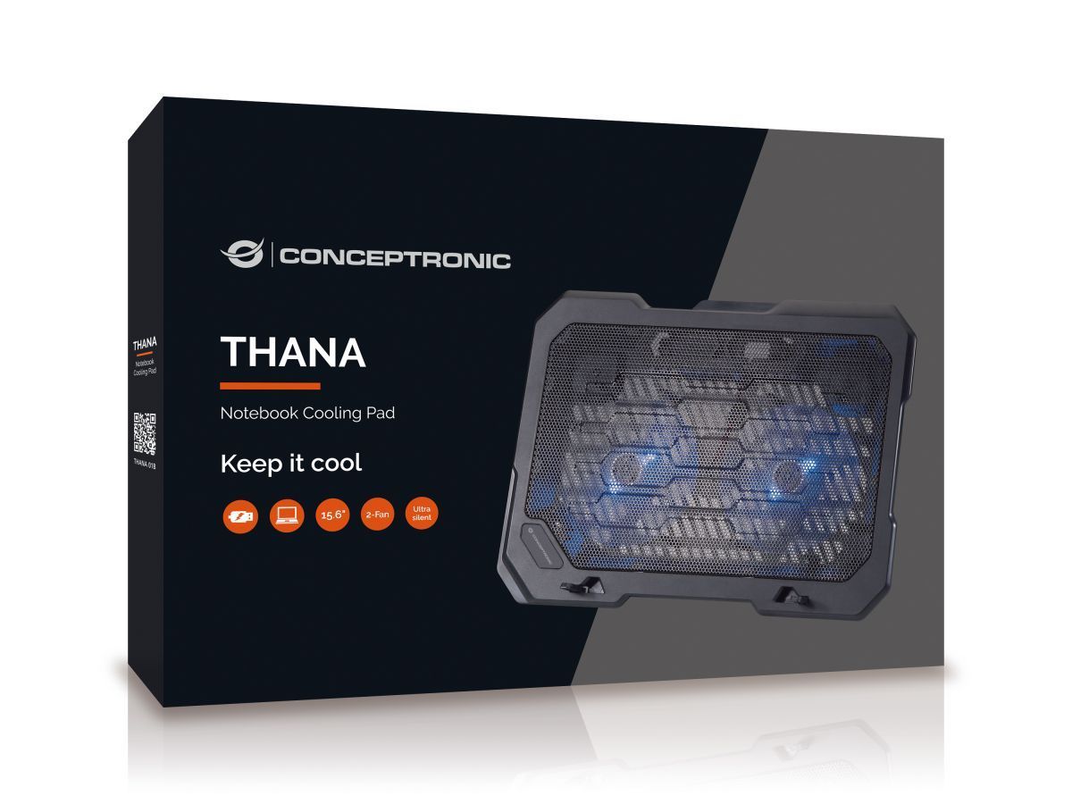 Conceptronic THANA01B 2-Fan Laptop Cooling Pad Black