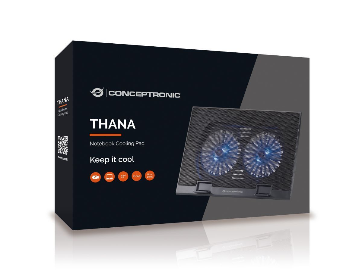 Conceptronic THANA02B 2-Fan Laptop Cooling Pad Black