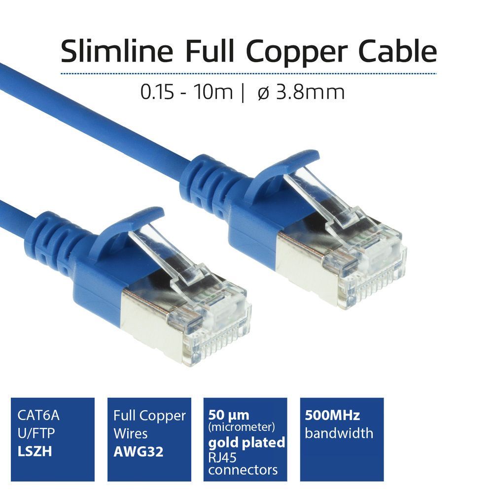 ACT CAT6A U-FTP Patch Cable 0,5m Blue