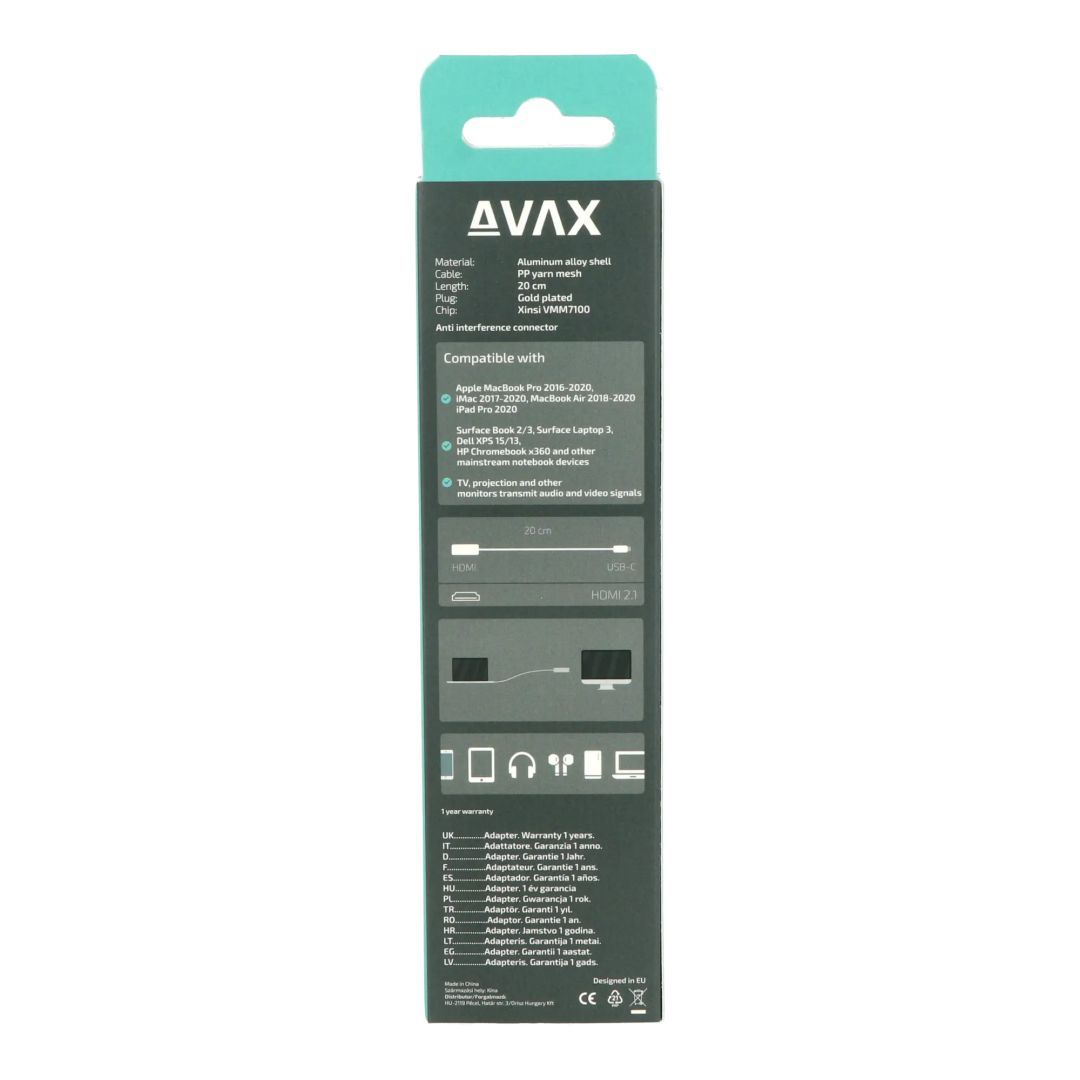 Avax AD901 PRIME Type C - HDMI 2.1 8K/60Hz adapter Black