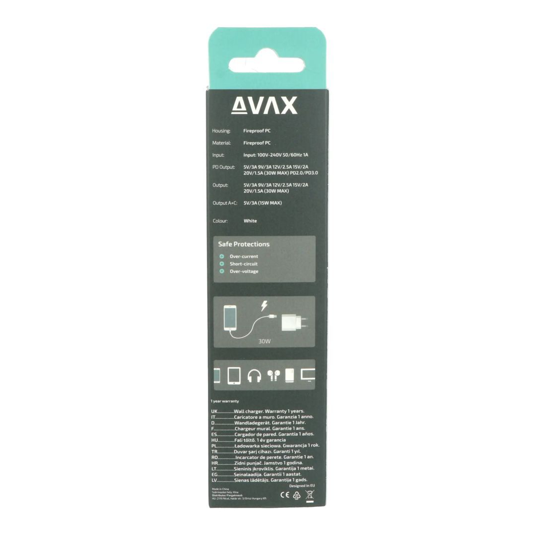 Avax CH640W NANO+ 30W GaN USB A + Type C Fast Charger White