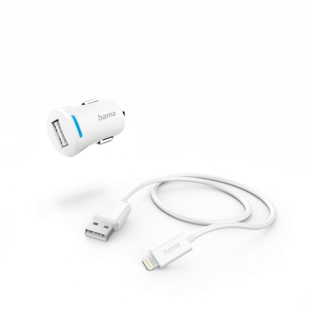 Hama Car Charger with Lightning Charging Cable 12W 1m White