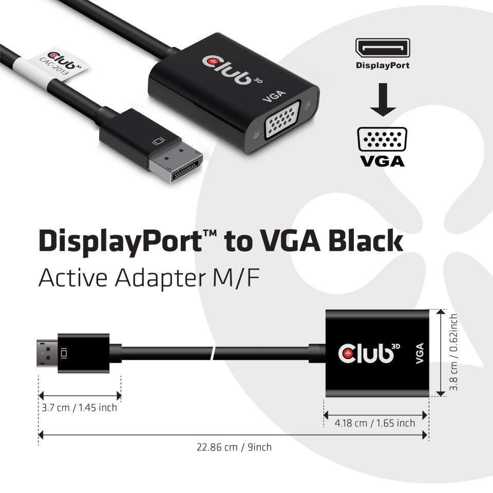 Club3D DisplayPort to VGA Black Active Adapter M/F
