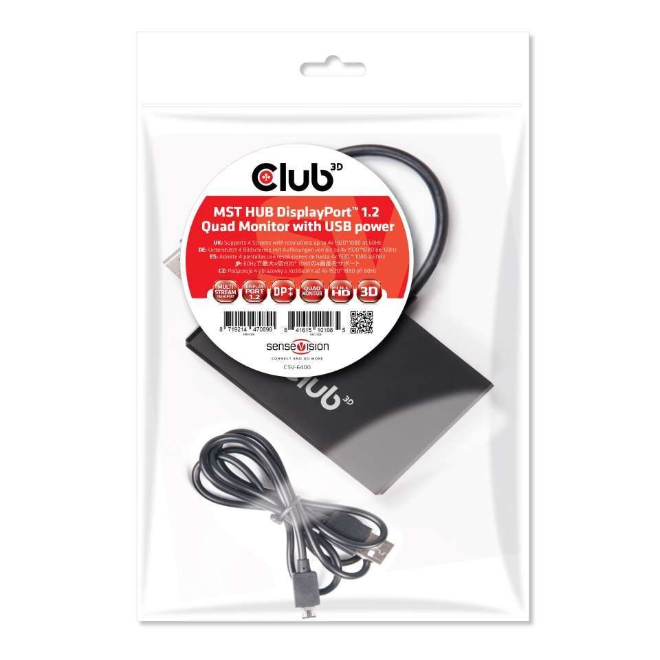 Club3D Multi Stream Transport (MST) Hub DisplayPort 1.2 Quad Monitor USB Powered