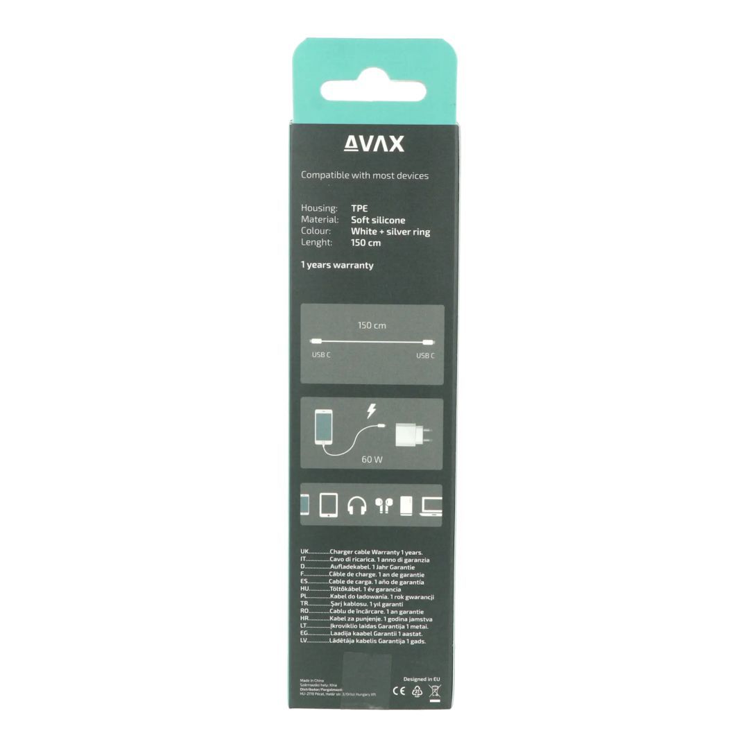 Avax CB623 CREAMY+ USB-C - Type-C cable 1,5m White/Silver