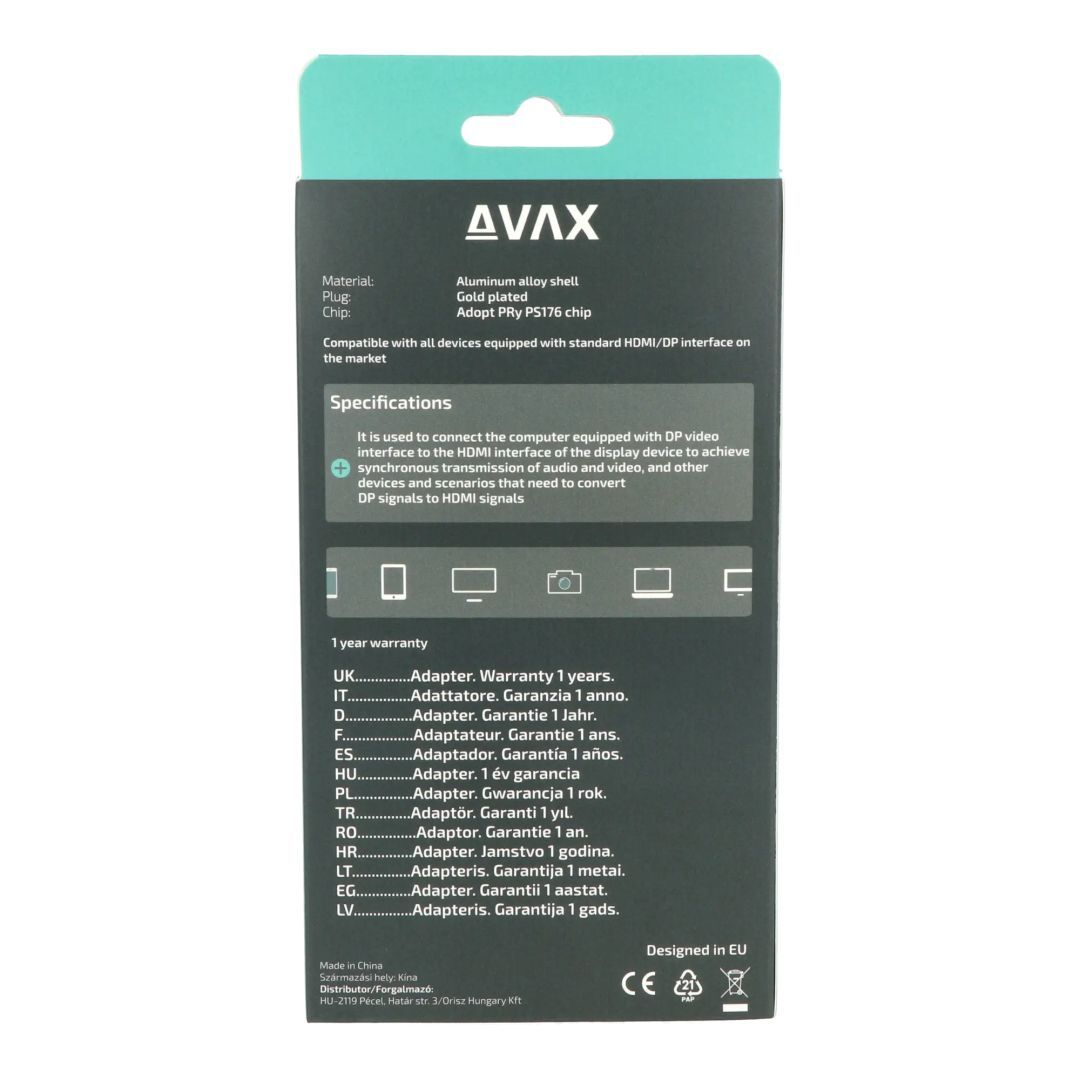 Avax AV601 Displayport - HDMI 2.0 4K/60Hz AV 2m Cable Black