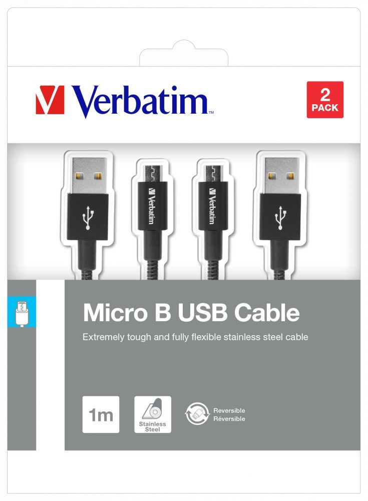 Verbatim Sync & Charge Micro USB Cable 1m Black 2-Pack