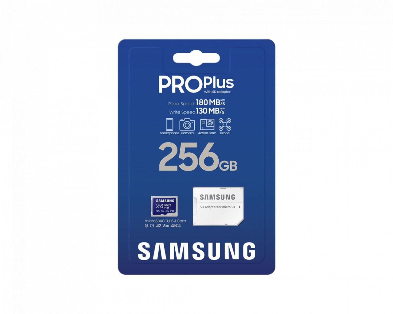 Samsung 256GB microSDXC Pro Plus Class10 U3 A2 V30 + adapterrel