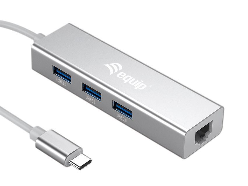 EQuip USB-C to 3-port USB 3.0 Hubs with Gigabit adapter