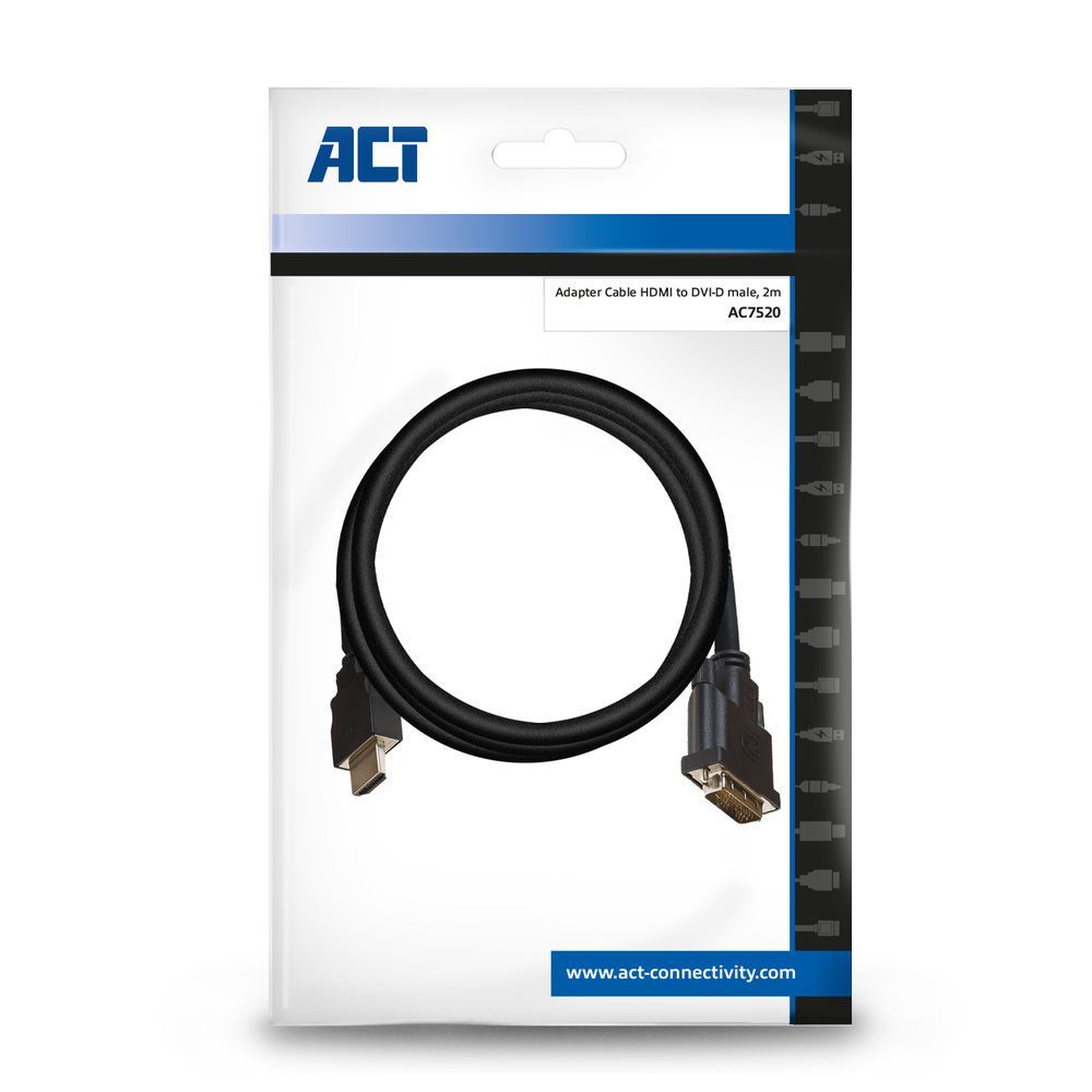 ACT HDMI to DVI-D HDMI A male - DVI-D single link male cable 2m Black