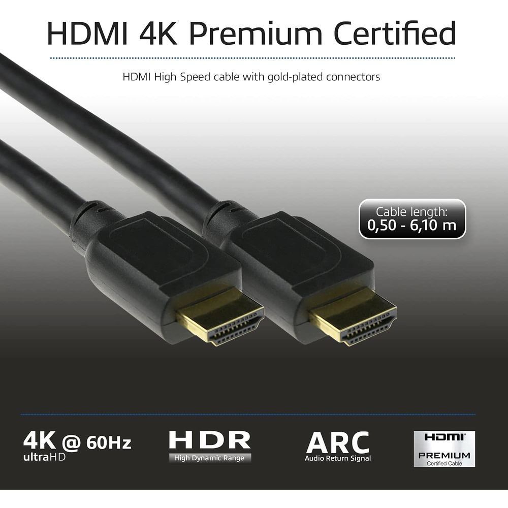 ACT HDMI High Speed premium certified v2.0 HDMI-A male - HDMI-A male cable 1,5m Black