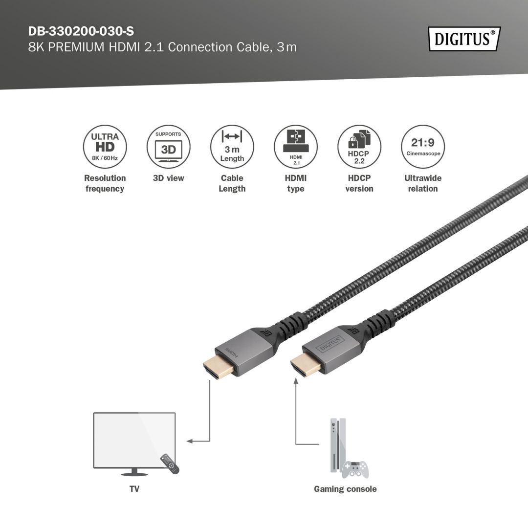 Digitus 8K HDMI Ultra High Speed Connection Cable with Ethernet Black